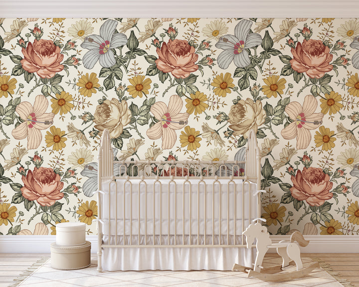 Vintage Floral Mural | Floral Girl Nursery Wallpaper