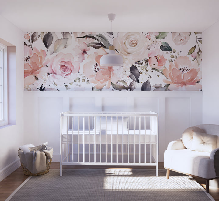 Bouquet in Blush Wallpaper Mural | Large Scale Floral Bouquet Girl Nursery Wallpaper