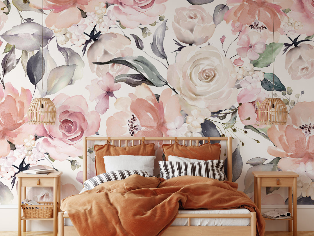 Bouquet in Blush Wallpaper Mural | Large Scale Floral Bouquet Girl Nursery Wallpaper