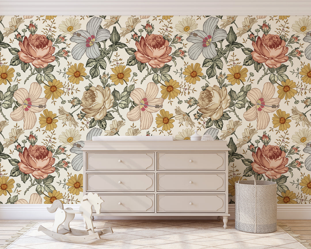 Vintage Floral Mural | Floral Girl Nursery Wallpaper