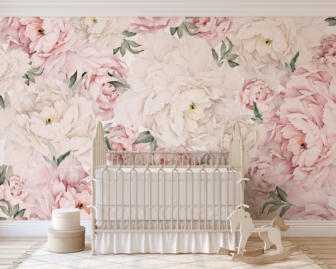 Gorgeous Peony Mural | Large Scale Floral Girl Nursery Wallpaper