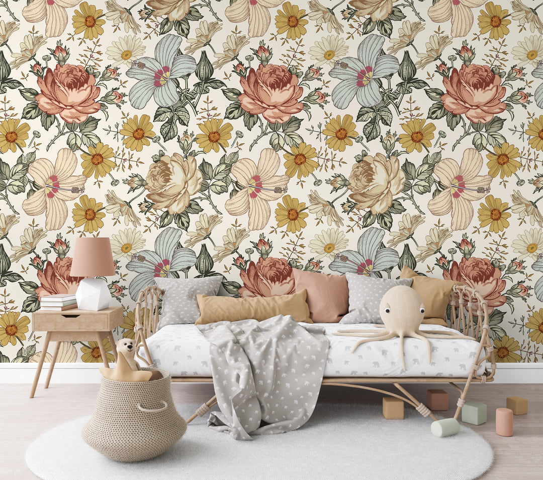 Vintage Floral Mural | Floral Girl Nursery Wallpaper