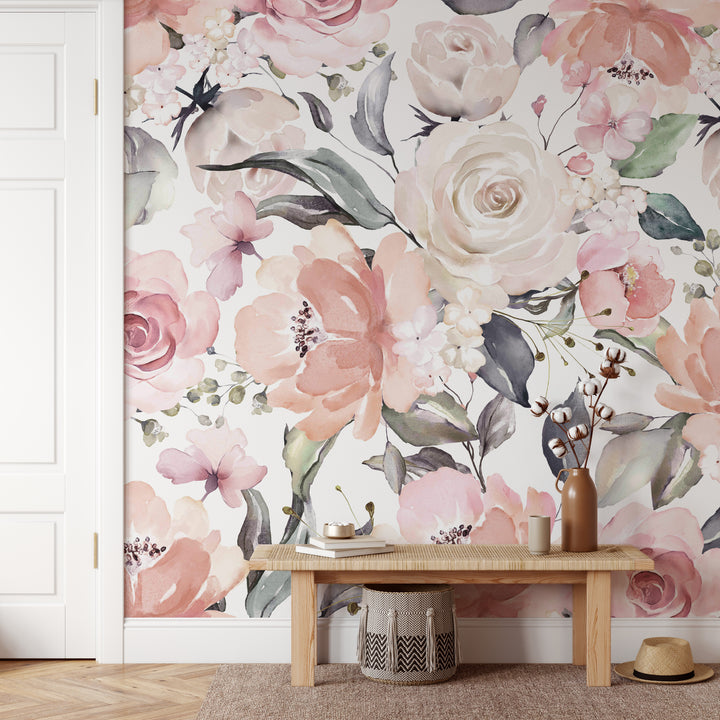 Bouquet in Blush Wallpaper Mural | Large Scale Floral Bouquet Girl Nursery Wallpaper