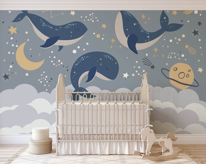 Blue Sky Whale Mural