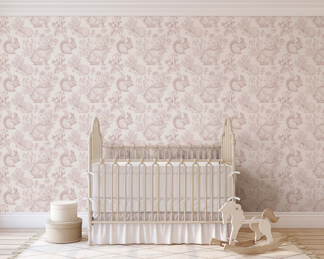 Whimsy Critters Wallpaper in Pink