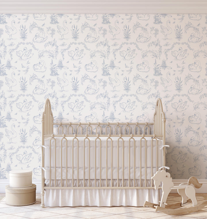 Vintage Swan Toile Wallpaper