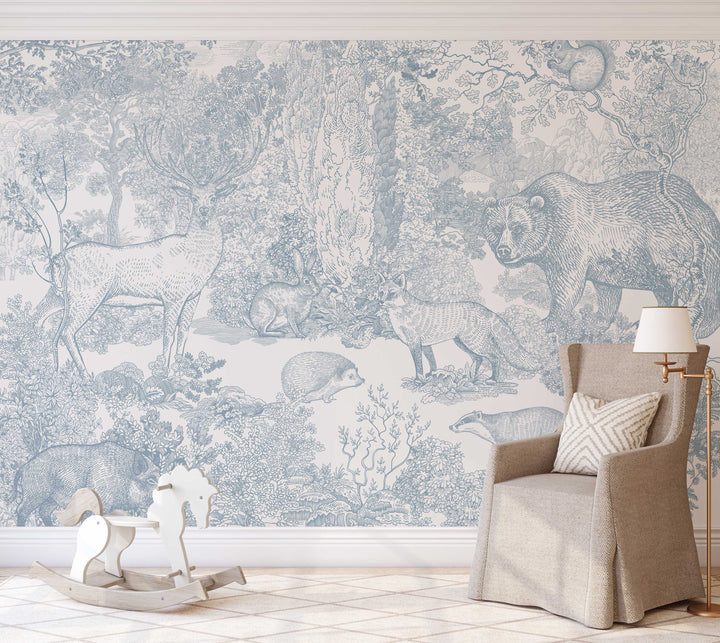 Timeless Forest Wallpaper Mural in Blue