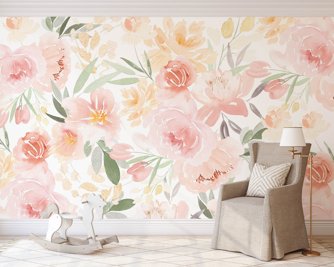 Sunshine Garden Mural | Large Scale Floral Bouquet Girl Nursery Wallpaper