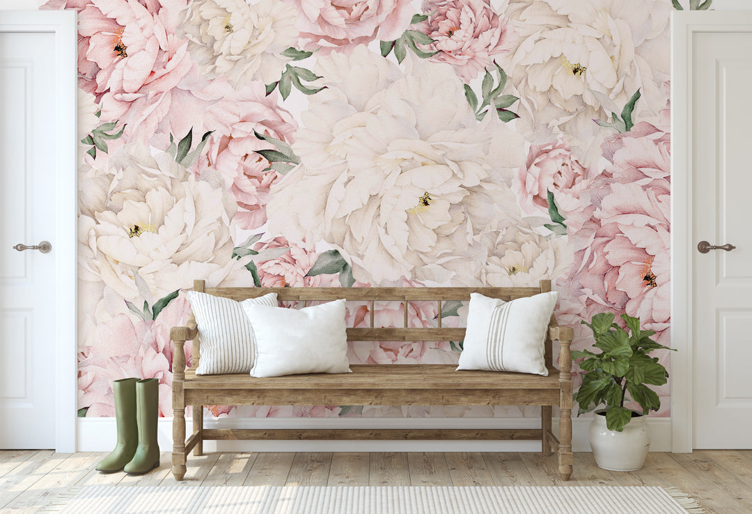 Gorgeous Peony Mural | Large Scale Floral Girl Nursery Wallpaper