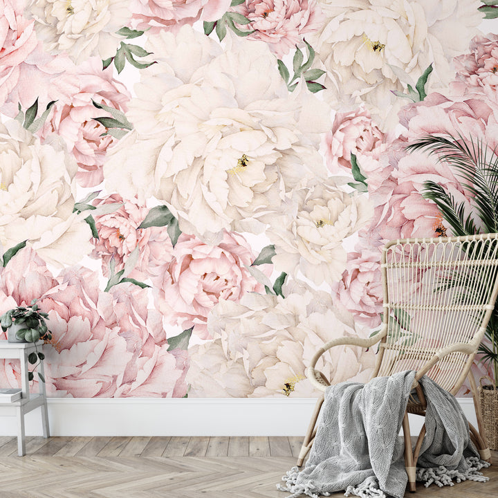 Gorgeous Peony Mural | Large Scale Floral Girl Nursery Wallpaper