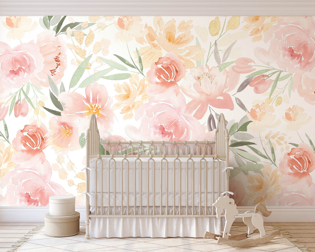 Sunshine Garden Mural | Large Scale Floral Bouquet Girl Nursery Wallpaper