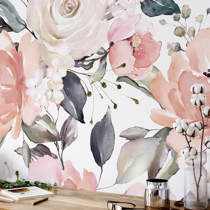 Bouquet in Blush Wallpaper Mural | Large Scale Floral Bouquet Girl Nursery Wallpaper