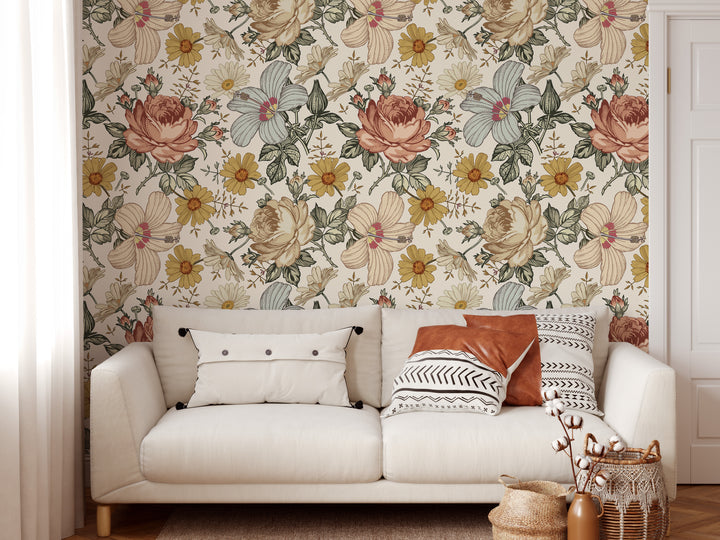 Vintage Floral Mural | Floral Girl Nursery Wallpaper