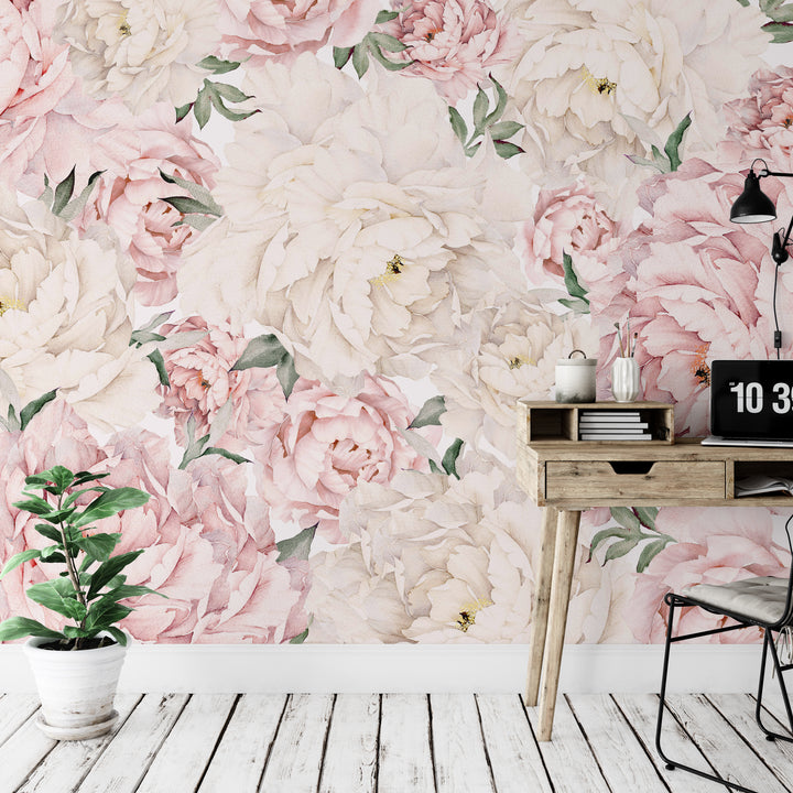 Gorgeous Peony Mural | Large Scale Floral Girl Nursery Wallpaper