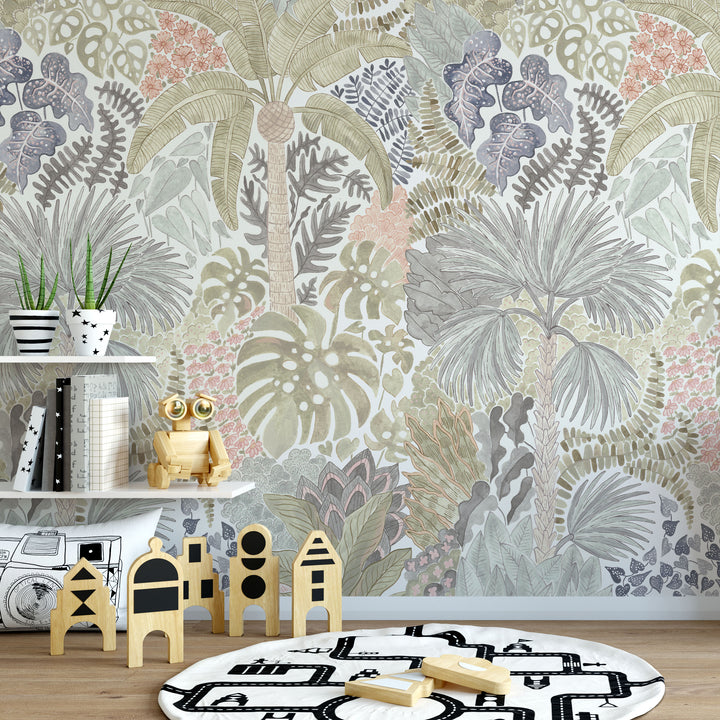 Tropical Palms and Monsteras Wallpaper Mural - Studio Exclusive