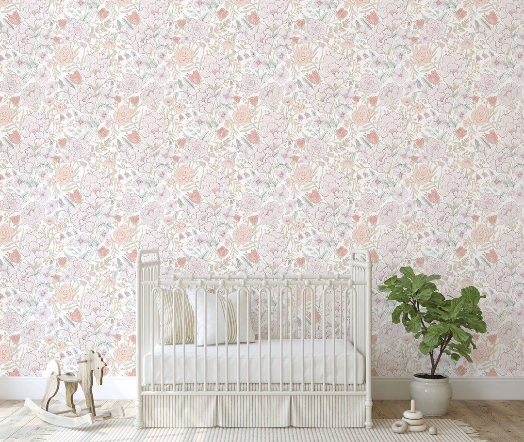 Romantic Meadow Wallpaper | Elegant Floral Girl Nursery