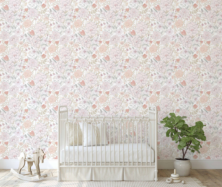 Romantic Meadow Wallpaper | Elegant Floral Girl Nursery