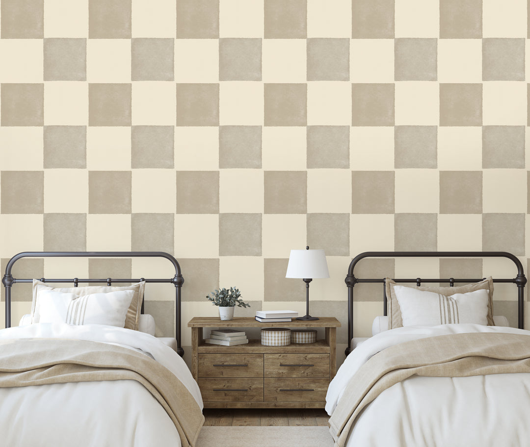 Neutral Tan Checkerboard Wallpaper