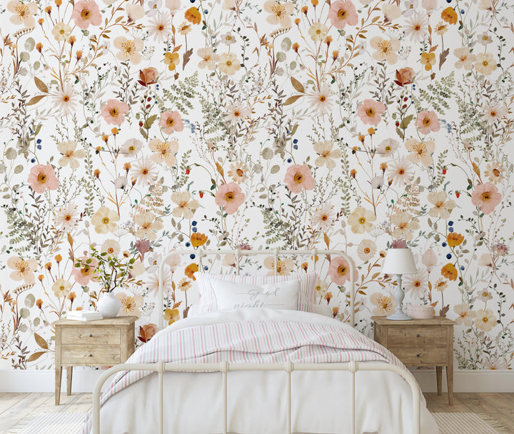 Avery Mural | Delicate Boho Floral Girl Nursery Wallpaper