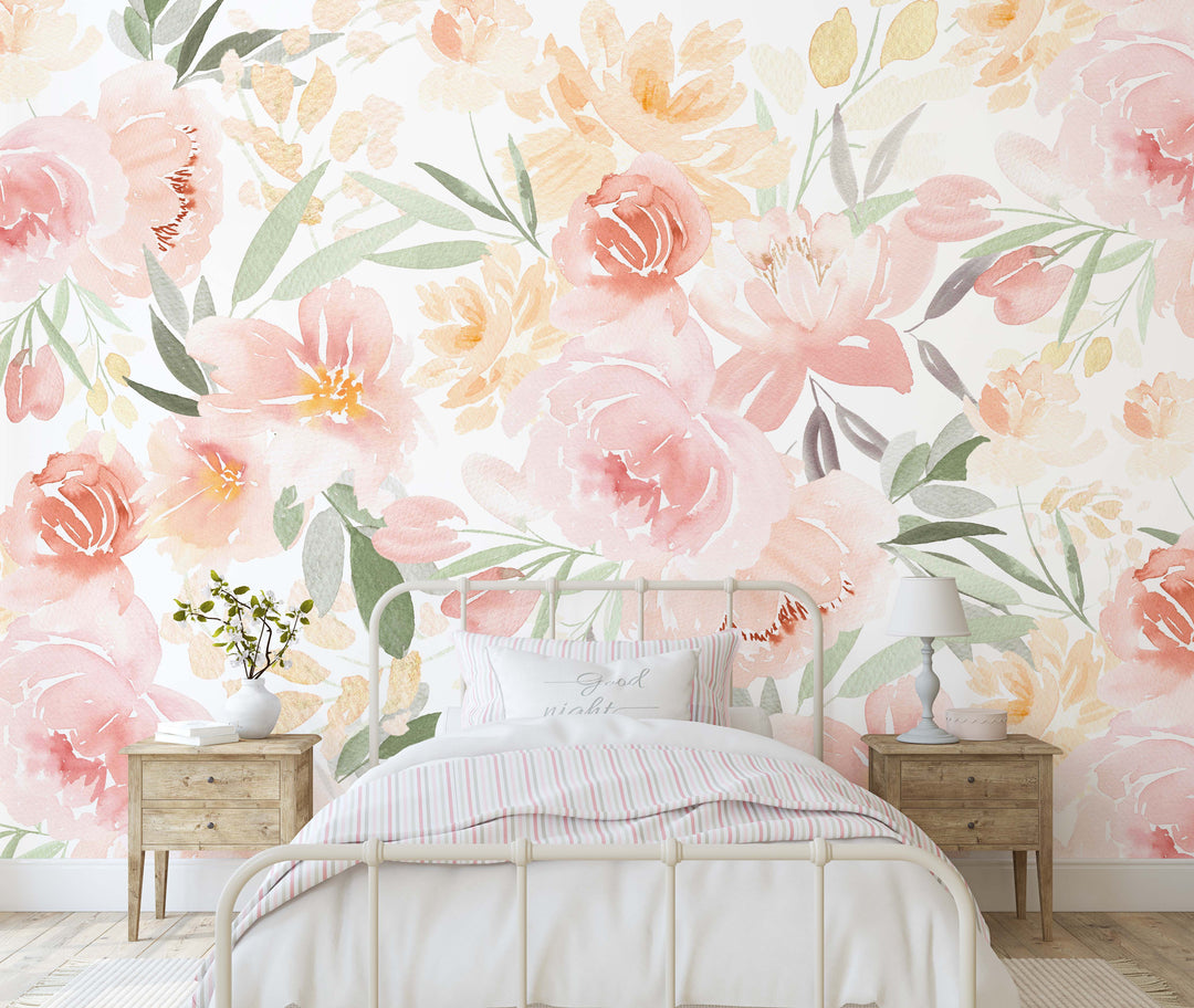 Sunshine Garden Mural | Large Scale Floral Bouquet Girl Nursery Wallpaper