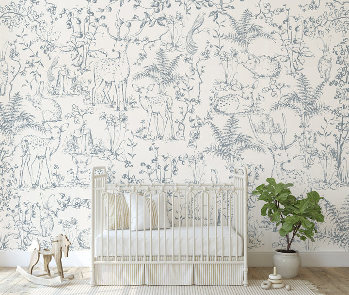 Woodland Storybook Mural | Magic Forest Animals Boys Girls Kids Nursery Wallpaper