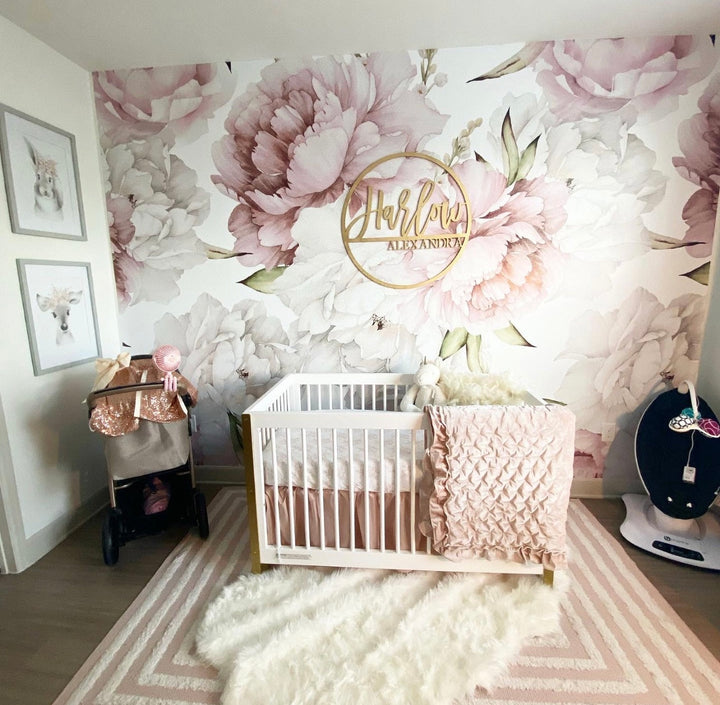 Sweet Pinky Peony Bouquet Mural | Large Scale Floral Bouquet Girl Nursery Wallpaper