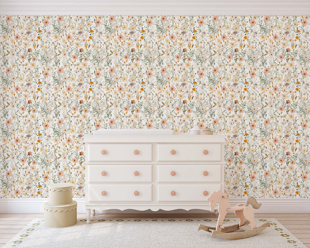 Avery Wallpaper | Delicate Boho Floral Girl Nursery