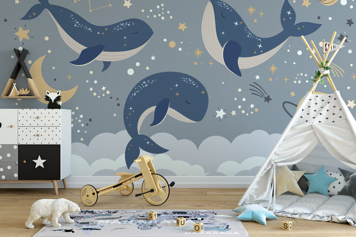 Blue Sky Whale Mural