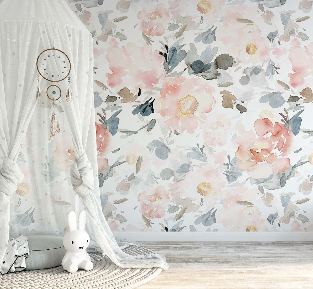 Harper Mural| Large Scale Floral Bouquet Girl Nursery Wallpaper