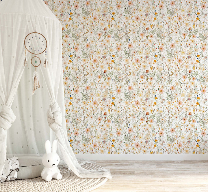 Avery Wallpaper | Delicate Boho Floral Girl Nursery