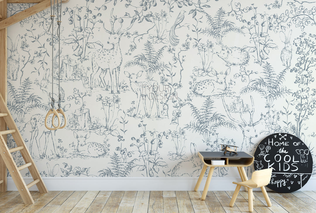 Woodland Storybook Mural | Magic Forest Animals Boys Girls Kids Nursery Wallpaper