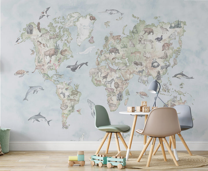 Kid's World Map in Blue