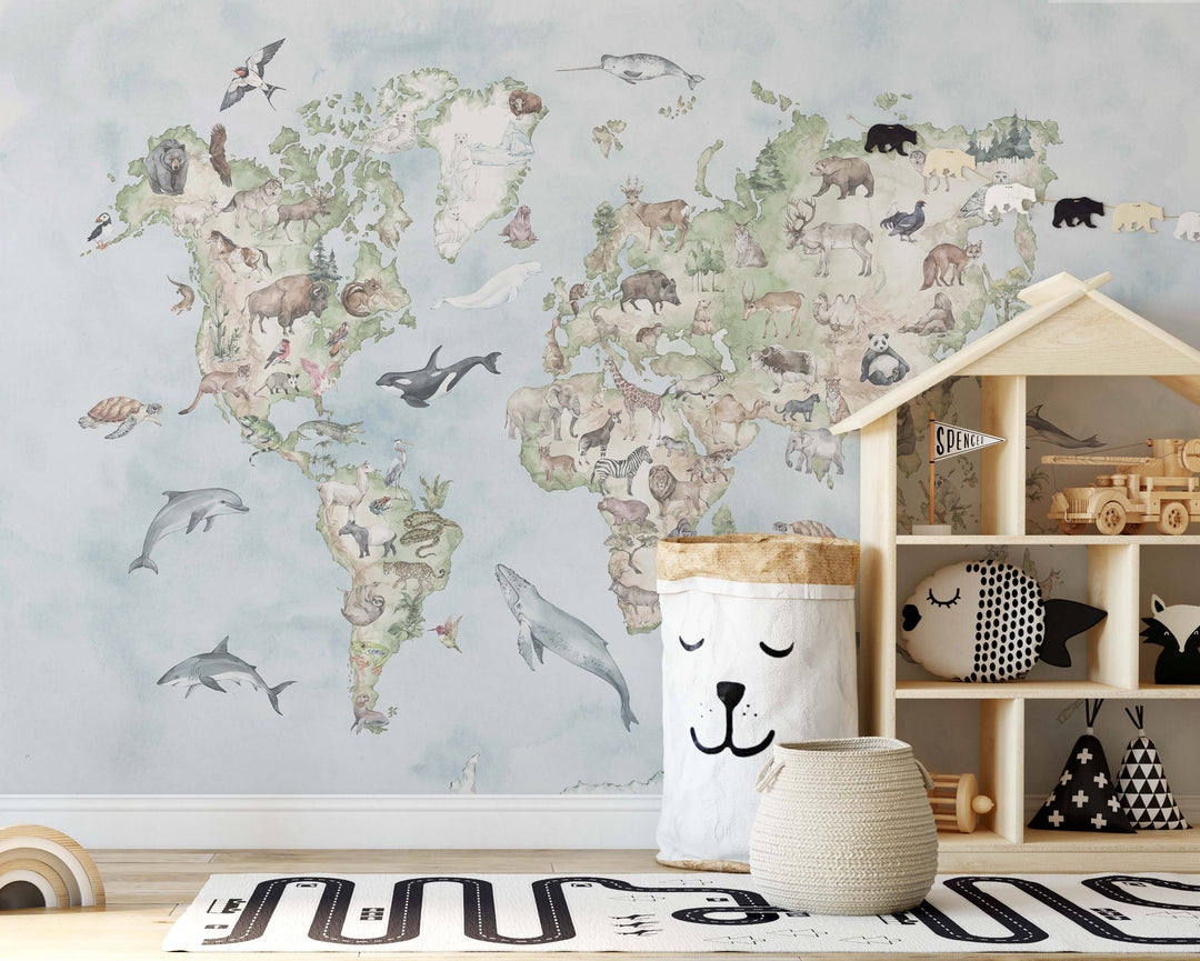 Kid's World Map in Blue