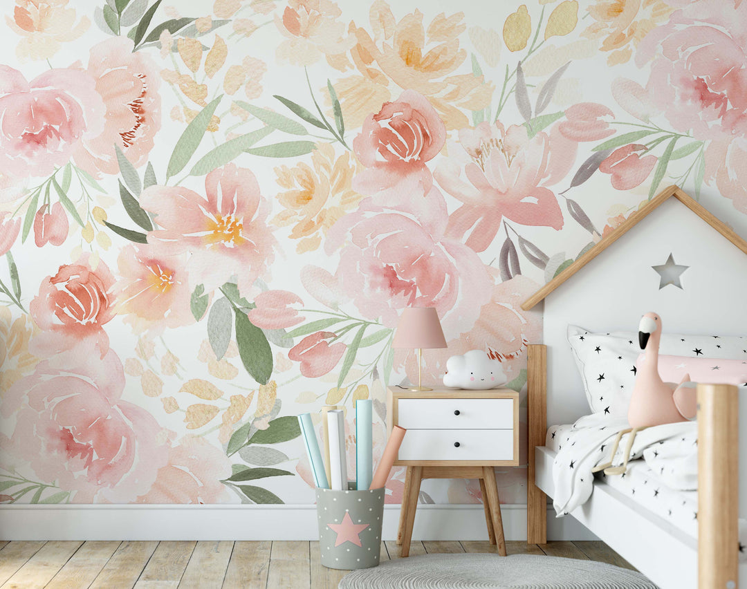 Sunshine Garden Mural | Large Scale Floral Bouquet Girl Nursery Wallpaper