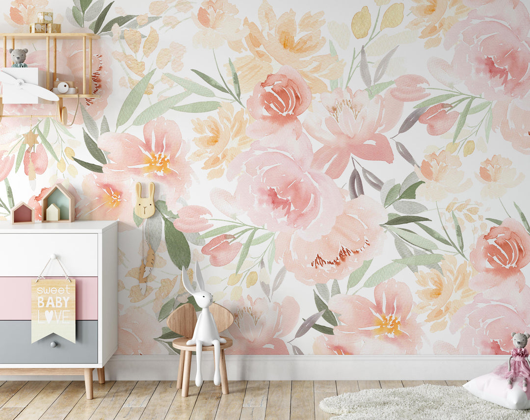 Sunshine Garden Mural | Large Scale Floral Bouquet Girl Nursery Wallpaper