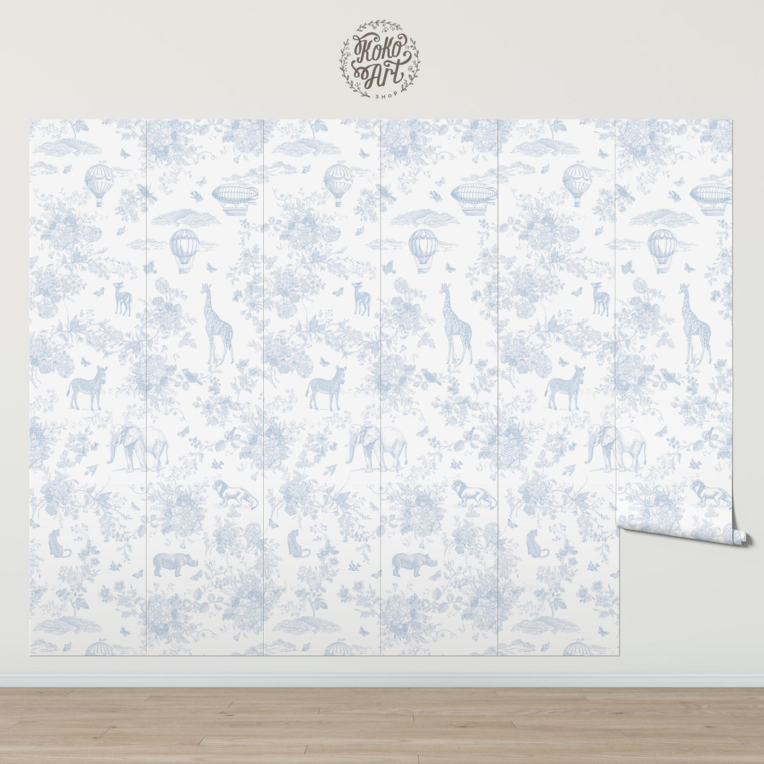 Jungle Toile in Blue Mural