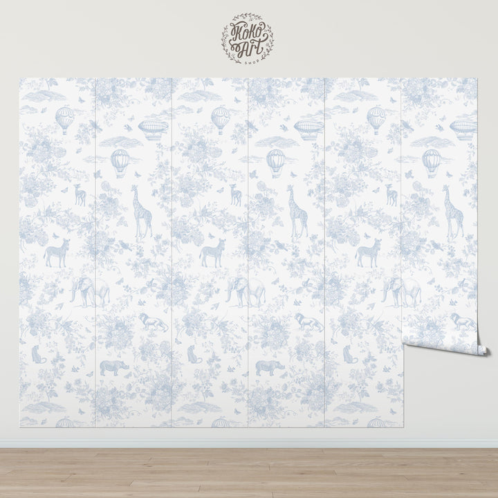 Jungle Toile in Blue Mural