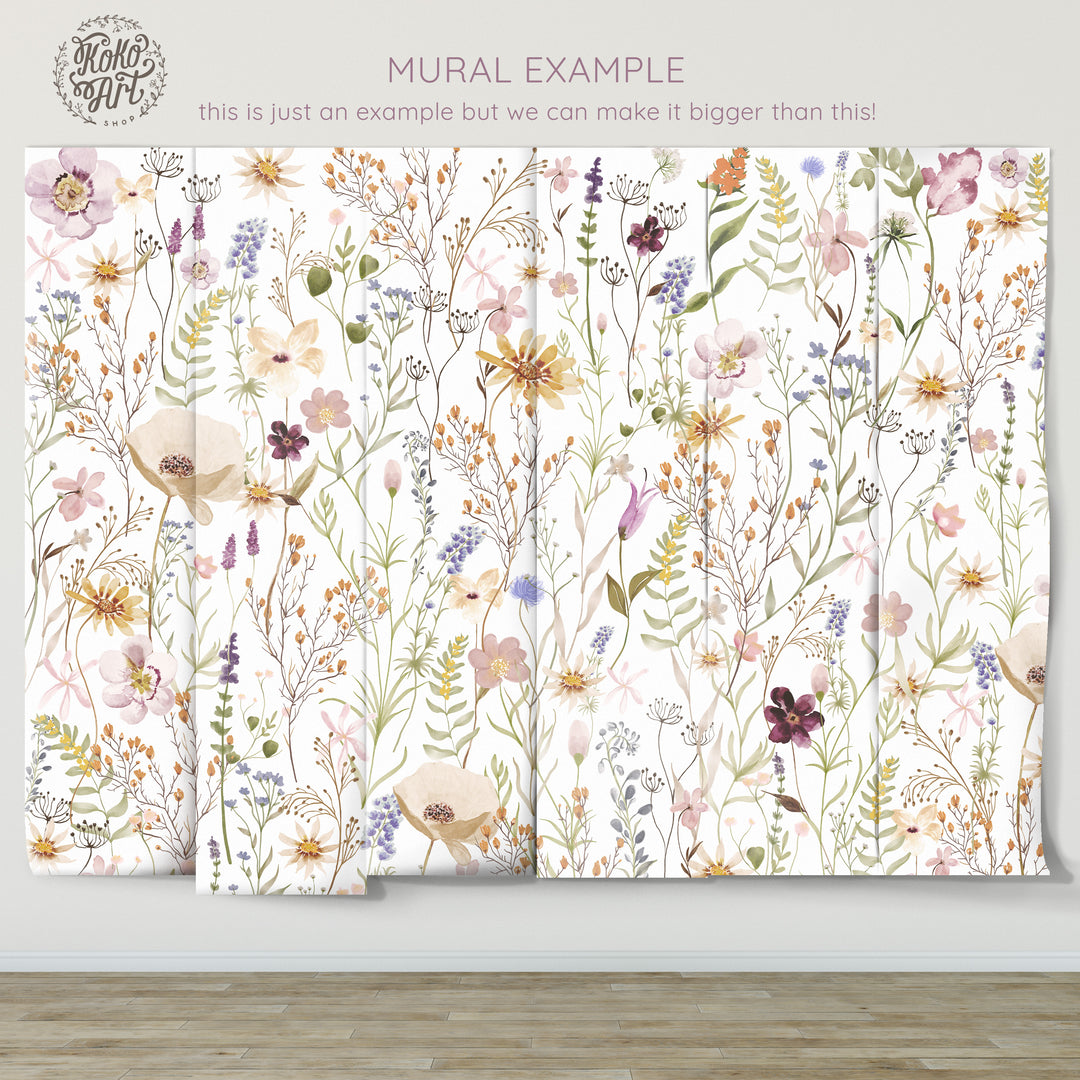 Megan Mural | Boho Floral Girl Nursery Wallpaper