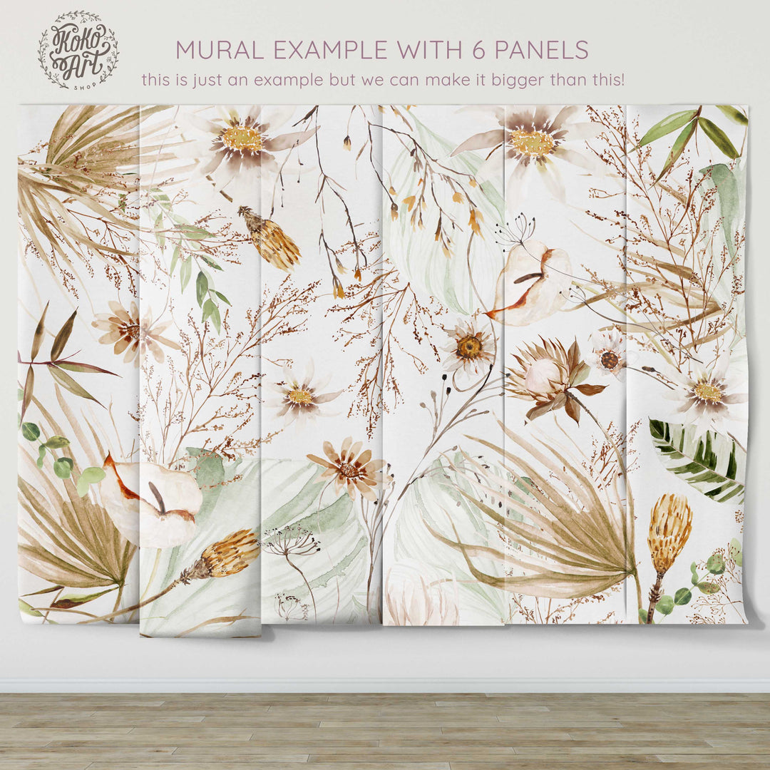 Boho Spring Mural | Delicate Boho Floral Girl Nursery Wallpaper