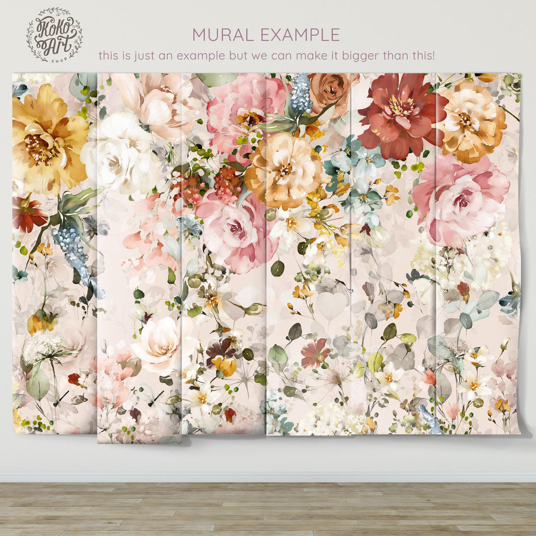 Wild Garden Floral Mural | Large Scale Floral Bouquet Girl Nursery Wallpaper