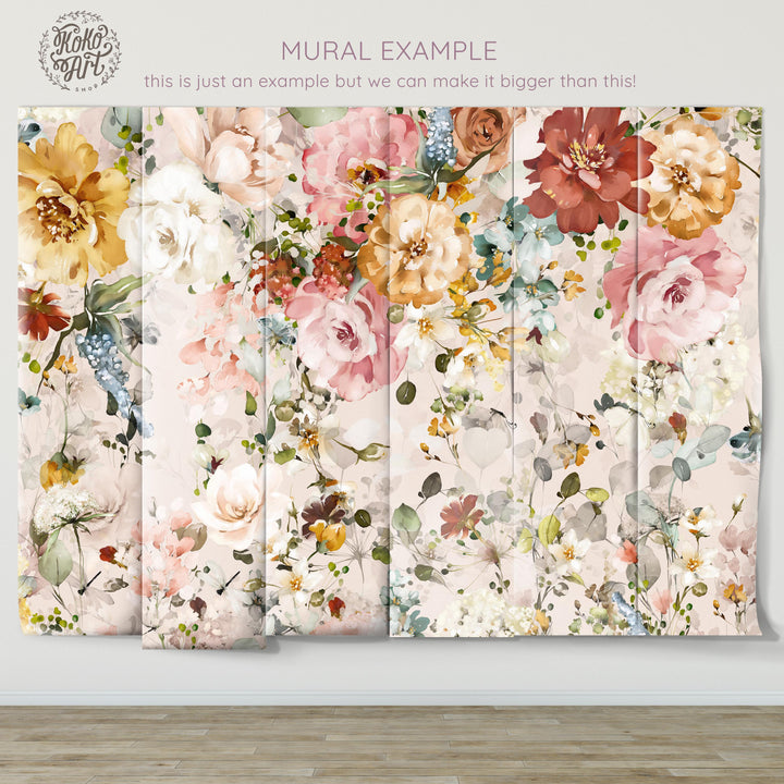 Wild Garden Floral Mural | Large Scale Floral Bouquet Girl Nursery Wallpaper