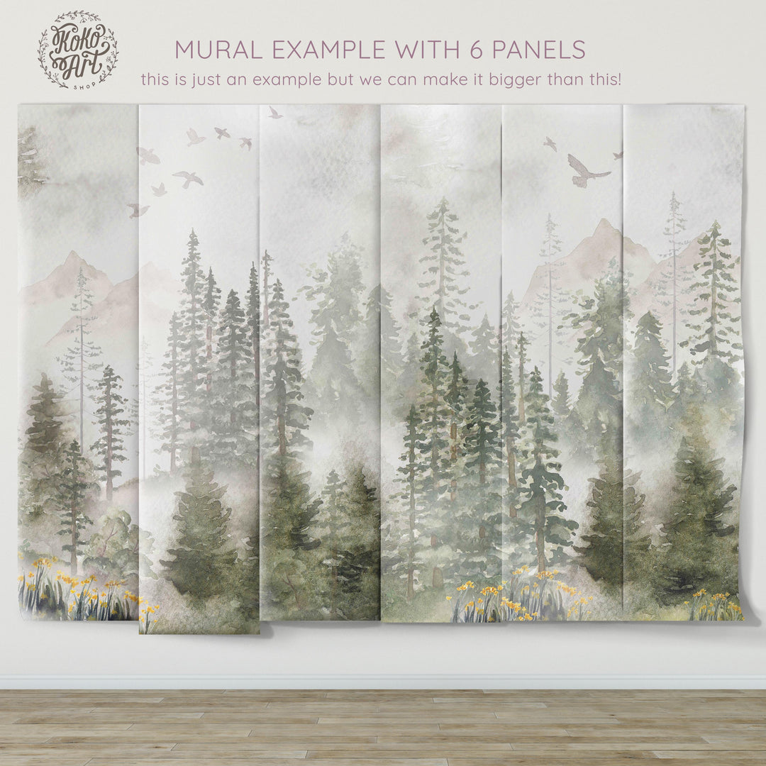 Winter Forest Mural | Woodland Pines Boys Kids Nursery Wallpaper