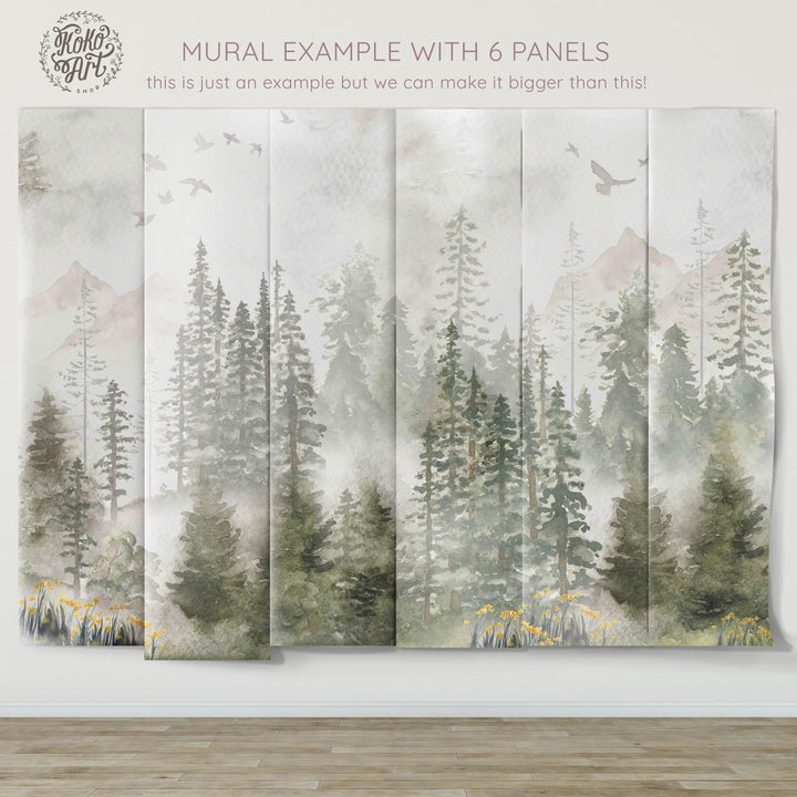 Winter Forest Mural | Woodland Pines Boys Kids Nursery Wallpaper