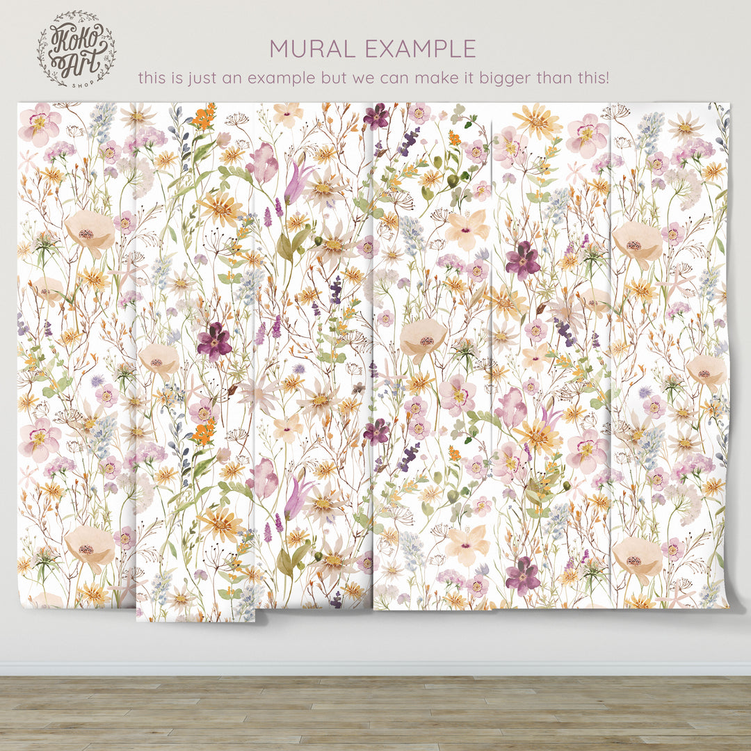 Melanie Mural | Boho Floral Girl Nursery Wallpaper