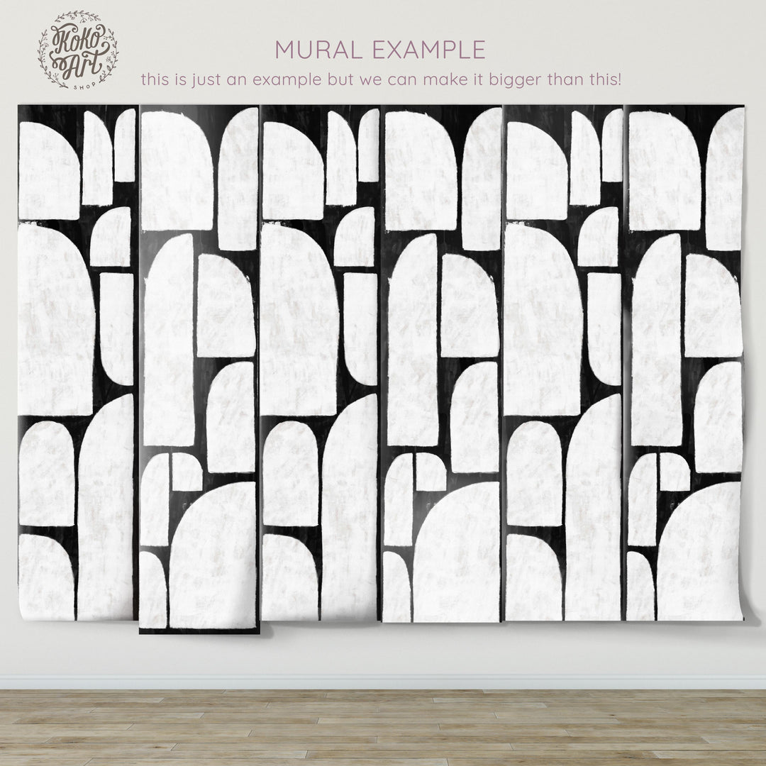 Abstract Geometric Oil Paint Semi Arch Shapes Mural | Modern Abstract Wallpaper