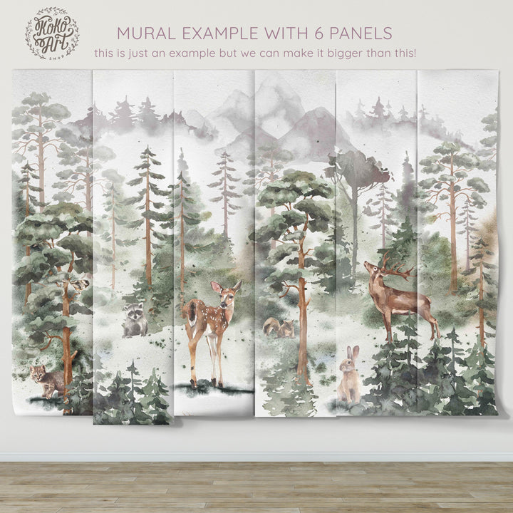 Deer Woodland Mural | Woodland Pines Forest Boys Girls Kids Nursery Wallpaper