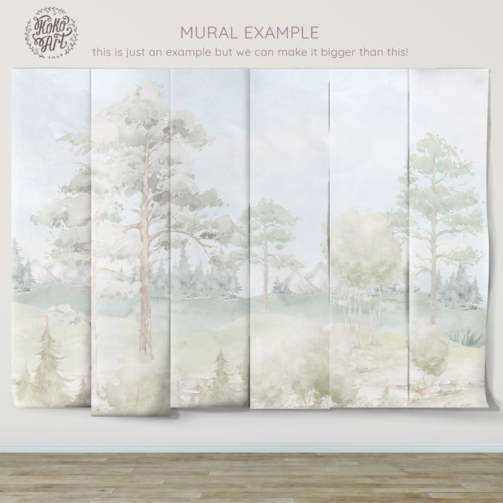 Barrington Mist Pastel Watercolor Mural | Elegant Landscape Valley Boys Girls Kids Nursery Wallpaper