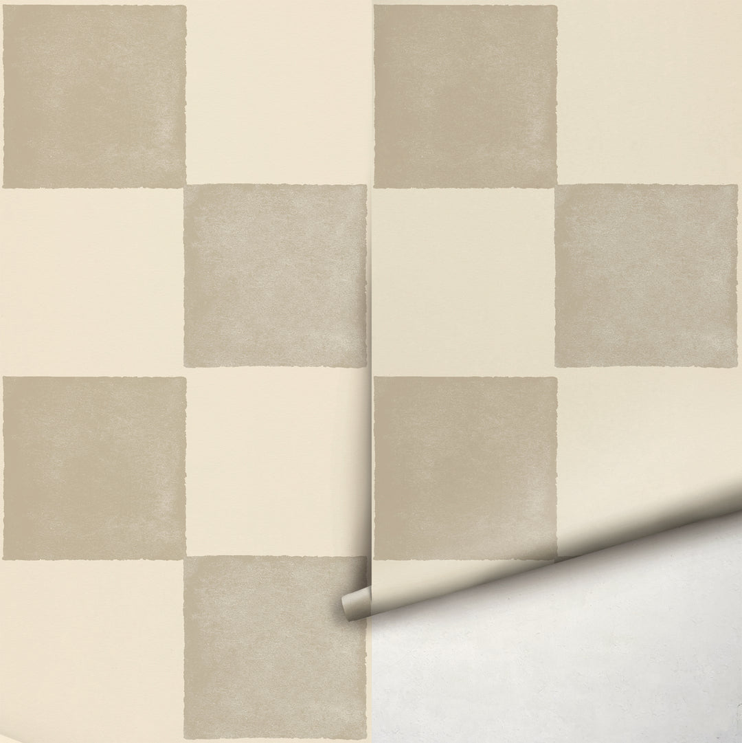 Neutral Tan Checkerboard Wallpaper