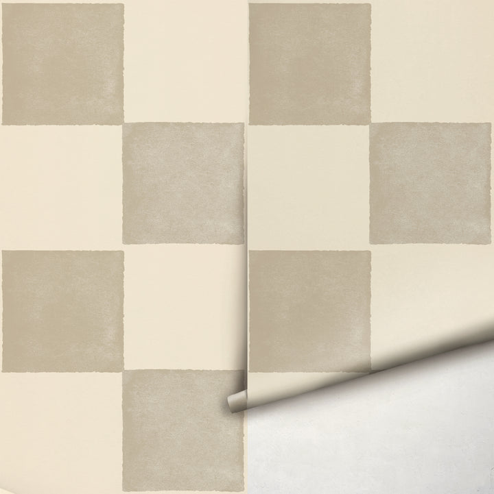 Neutral Tan Checkerboard Wallpaper