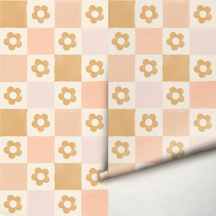 Boho Flower Checker Wallpaper